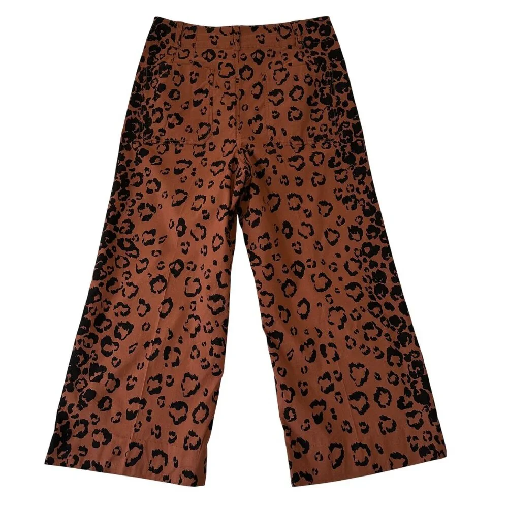 Maeve Anthropologie The Colette Wide Leg Crop Pants Size 30 Cheetah Print - Picture 2 of 11